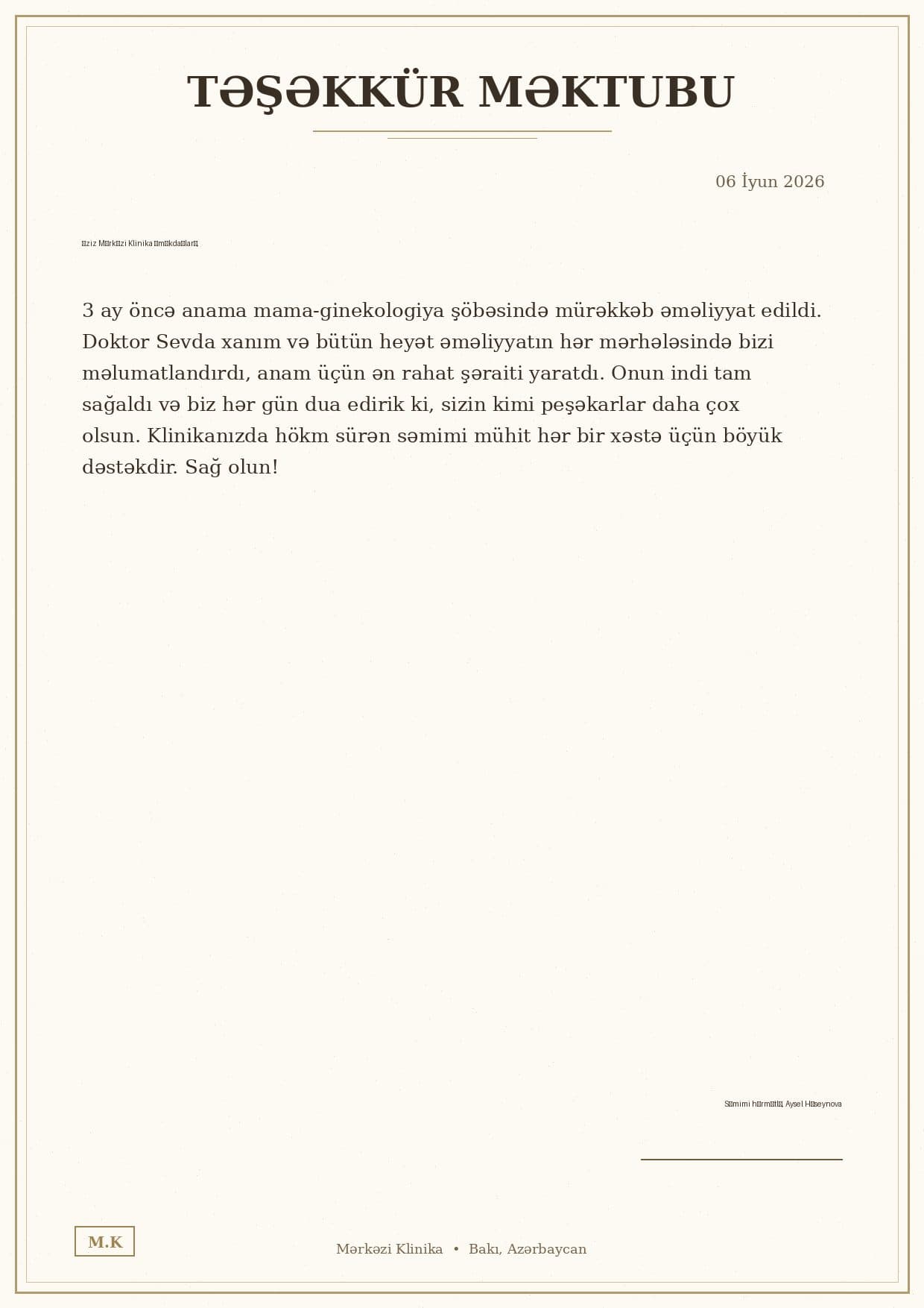 Aysel Huseynova — Thank you letter